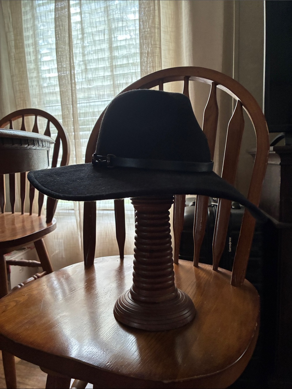 Vince Camuto Black Wide-Brim Felt Fedora with Leather Band